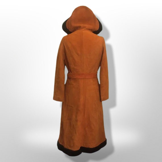 70s Vintage Coat Suede Shearling Hooded Fit Flare… - image 7