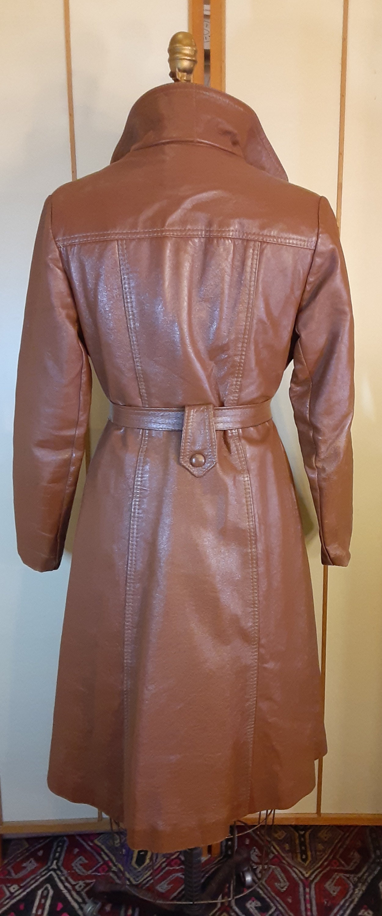 Women's Vintage Leather Coat 70s Spy Trench Caramel Tan | Etsy