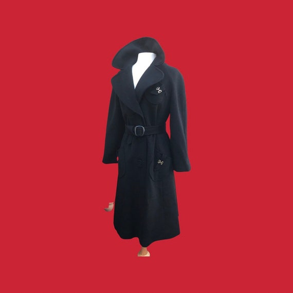 Neiman Marcus Wool Black Fitted Flare Coat Hardwa… - image 3