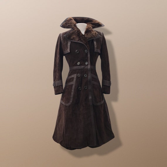 60’s 70’s Suede Trench with Shearling Collar Made… - image 3