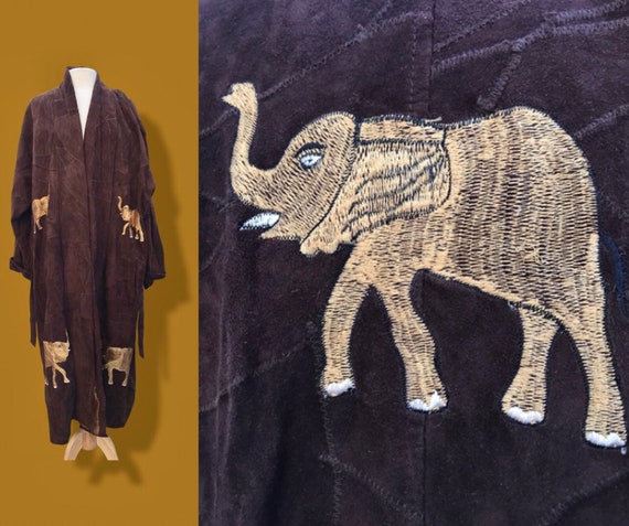 Suede Oversized Embroidered Elephant Coat Robe - image 8