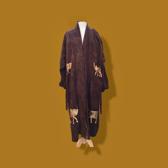 Suede Oversized Embroidered Elephant Coat Robe - image 5