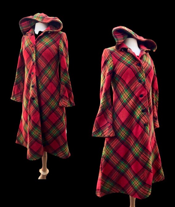 Vintage Red Plaid Princess Hooded Princess Coat “… - image 8