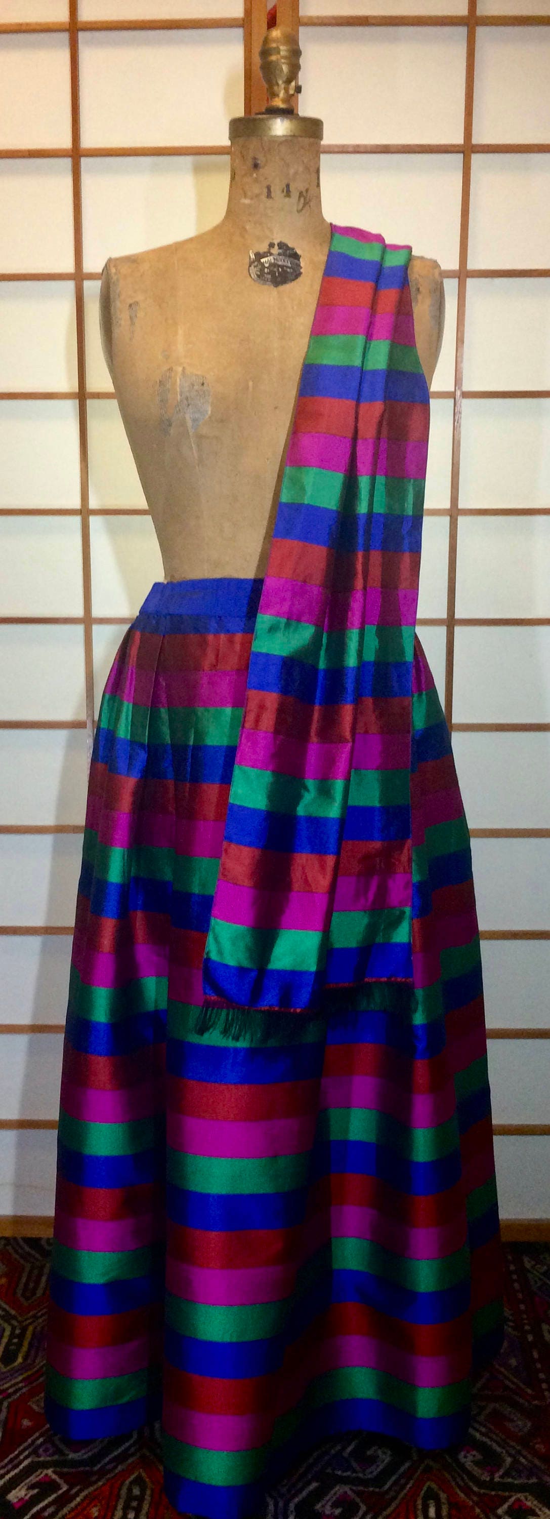 Rainbow Thai Silk Skirt Scarf Set Top Striped Pleats DEADSTOCK | Etsy