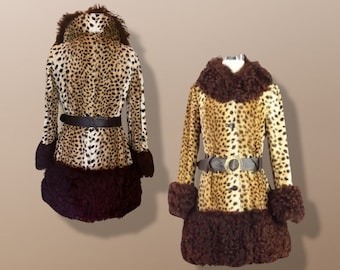 60s Lilli Ann Mod Faux Leopard Faux Fur Print  Genuine Mongolian Curly Lamb S