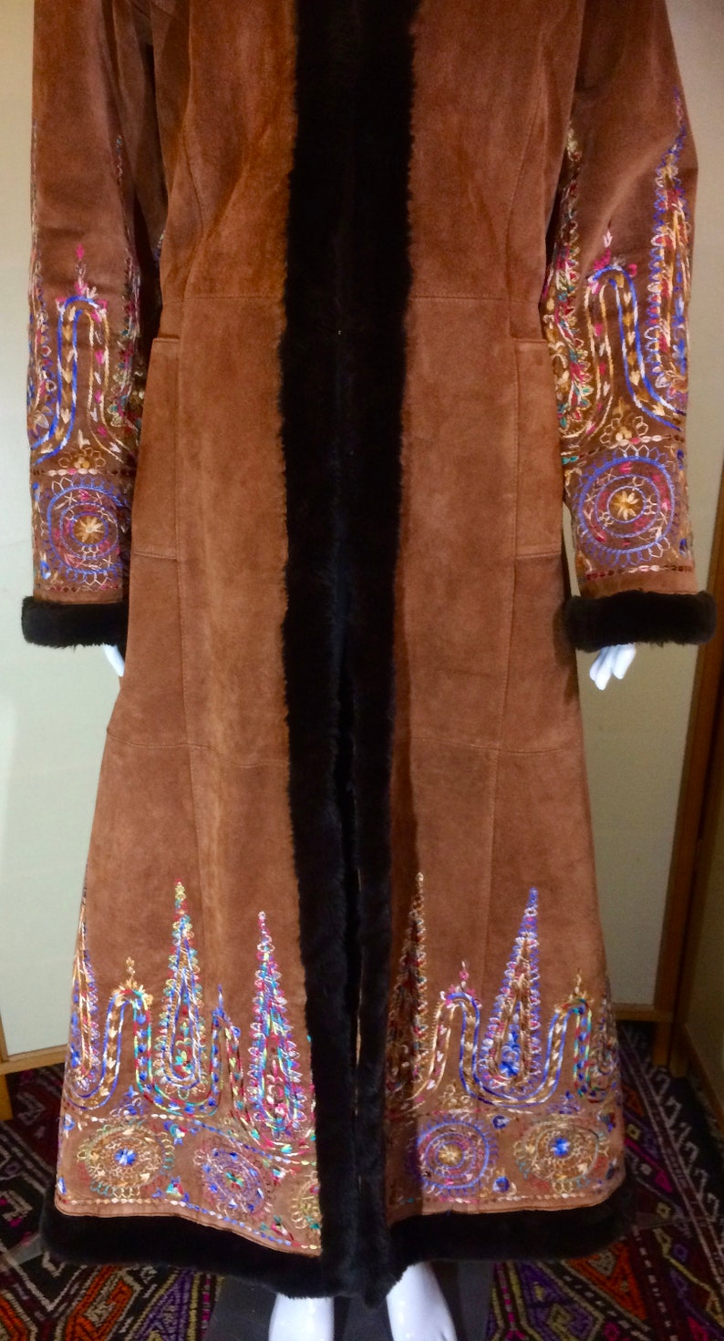 Colorful Embroidered Suede Ethnic Afghan Full Length Coat Etsy