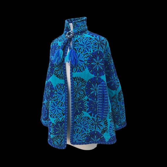 60’s 70’s Tapestry Turquoise Blue Cape Poncho Bag… - image 3