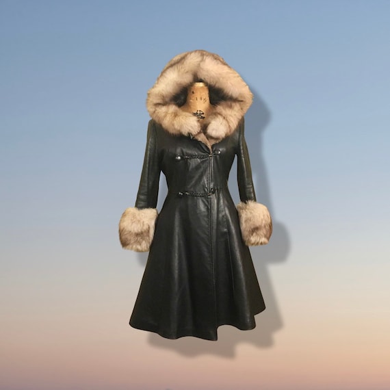 Vintage 70’s Leather Coat with Fox Fur Hood and C… - image 1