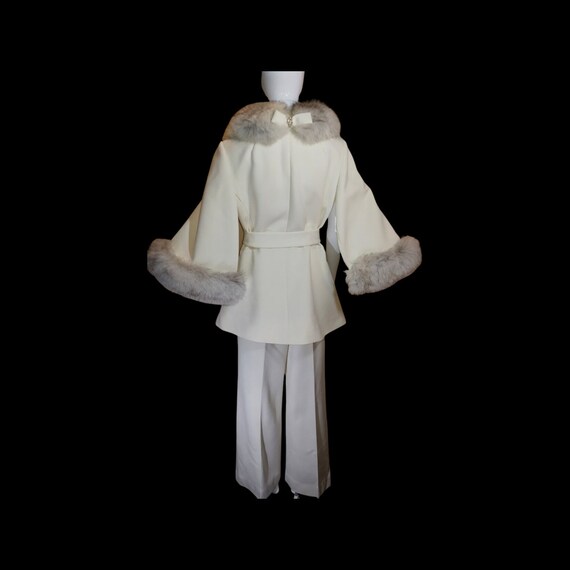 60 Mod White Lilli Ann Pant Suit Set Cape Sleeve … - image 3