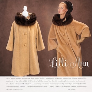 Cappotto vintage da donna - Anni '60 Lilli Ann Cappotto di lusso in lana color cammello, taglia unica, stile Mad Men
