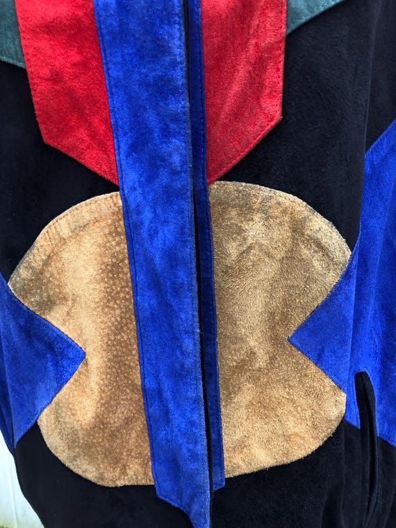 Suede Abstract Mosaic Color Block Rainbow Dolman … - image 8