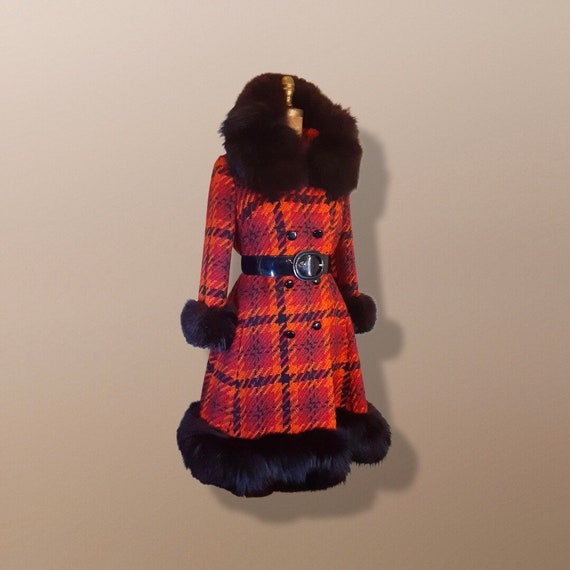 60’s Scottish Knit Plaid Wool Red LIlli Ann Coat … - image 3