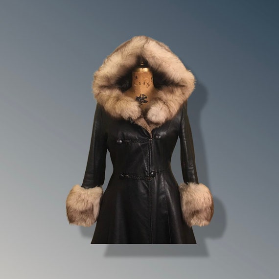 Vintage 70’s Leather Coat with Fox Fur Hood and C… - image 3