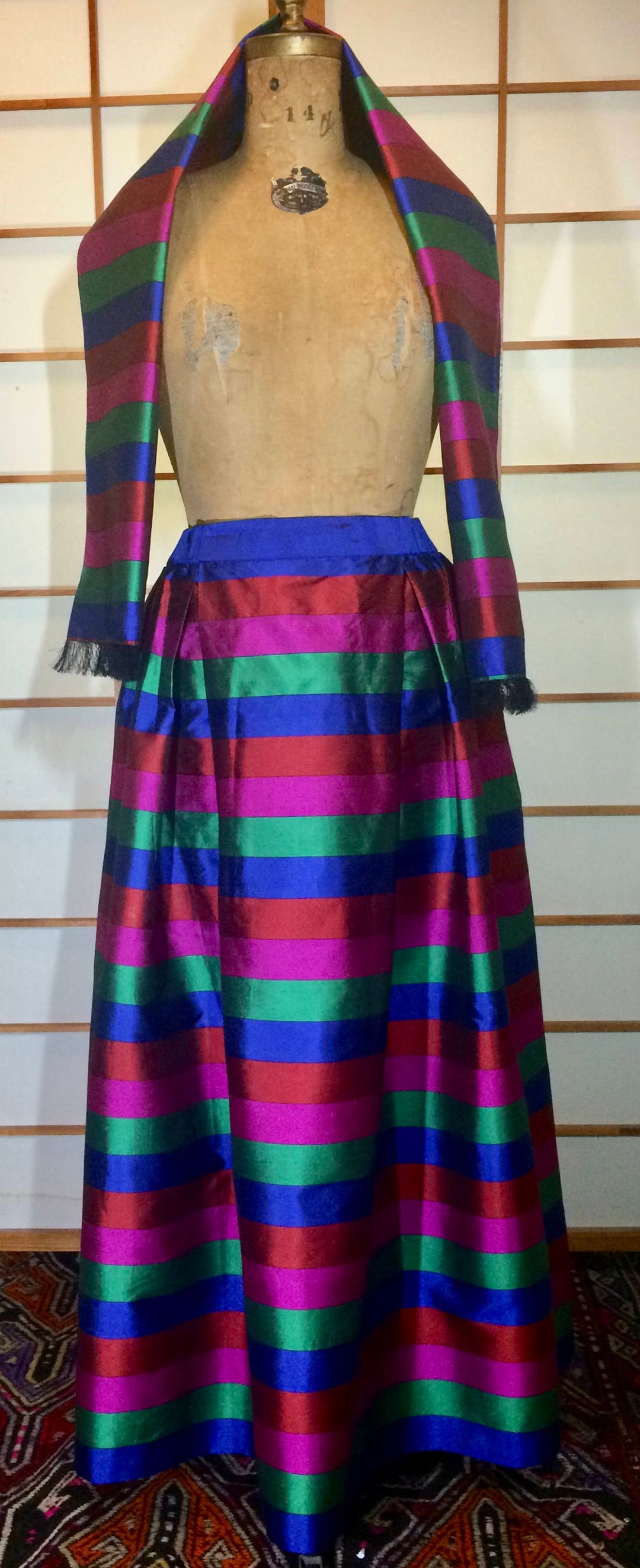 Rainbow Thai Silk Skirt Scarf Set Top Striped Pleats DEADSTOCK - Etsy
