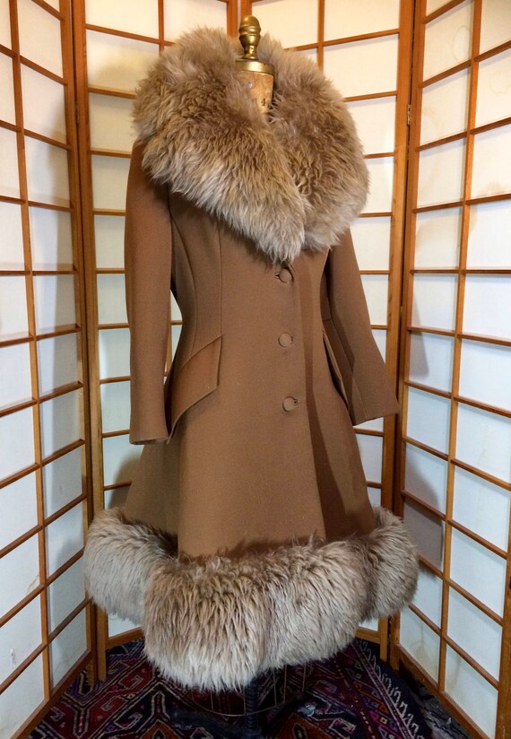 60s Lilli Ann Brown Princess Coat Wool Fit and Fla
