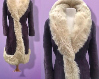 70’s Vintage Deep Purple Suede and Shearling Boho Princess Penny Lane Coat