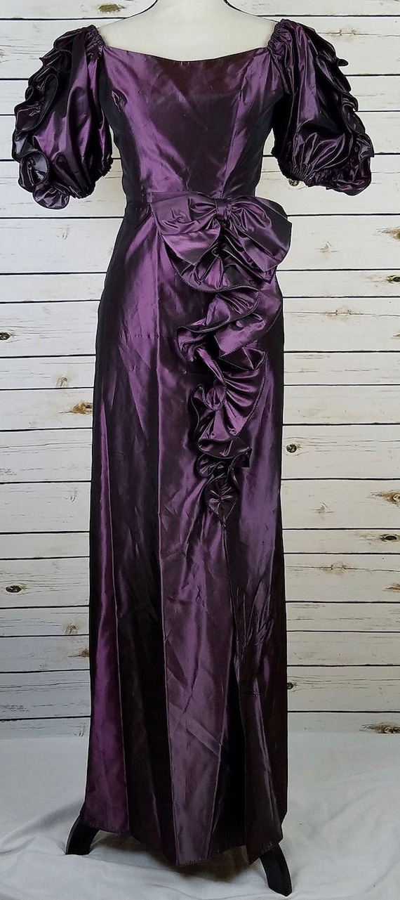 Vtg 80's Does 40s Purple Satin Taffeta Full Length