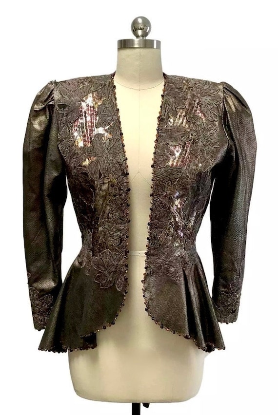 Glam 80s Does 40s Bronze Gold Leather Jacket Embel