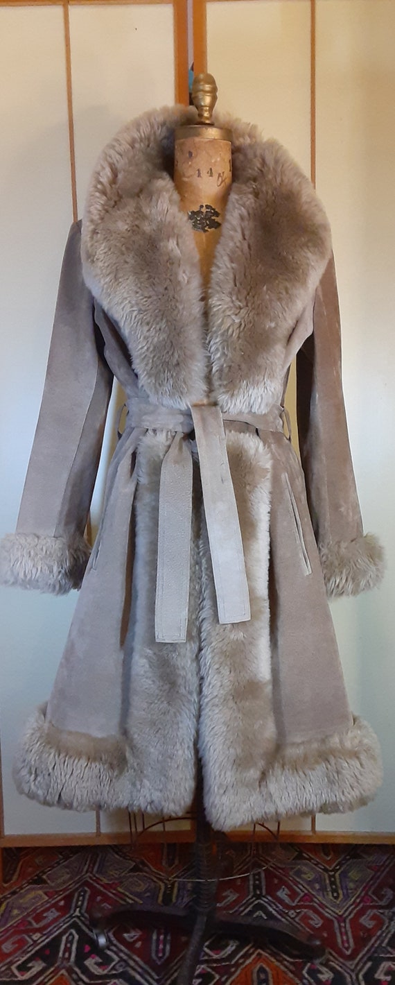 Women's Vintage Coat- 70s Gray Suede Shearling Pri