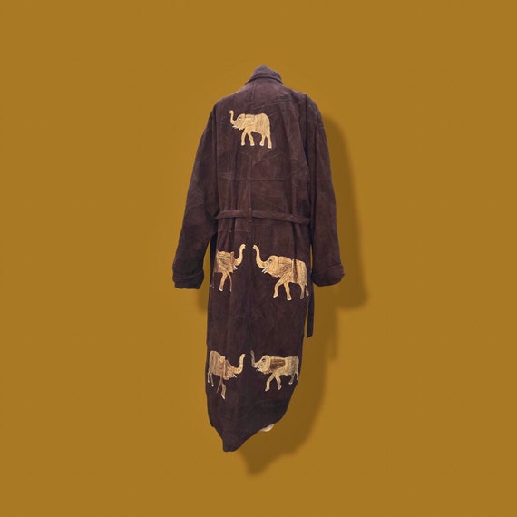 Suede Oversized Embroidered Elephant Coat Robe - image 3