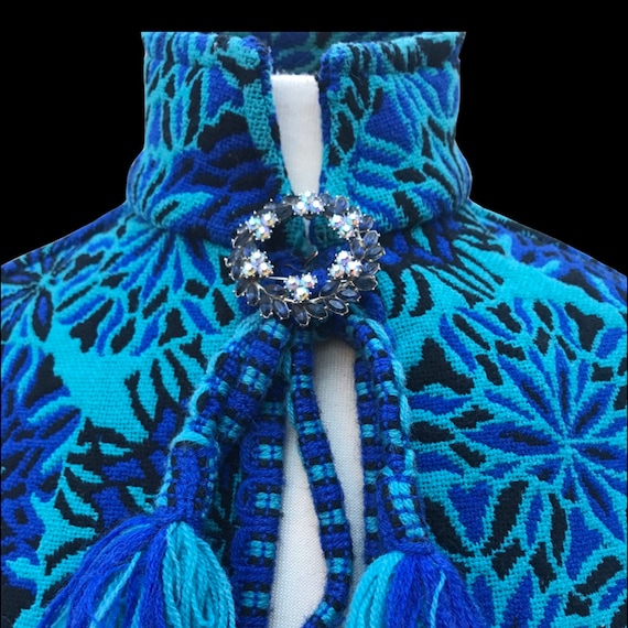 60’s 70’s Tapestry Turquoise Blue Cape Poncho Bag… - image 10