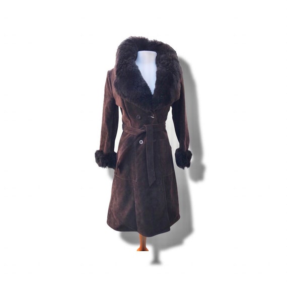 Neiman Marcus 70’s Suede Shearling Coat Brown - image 4