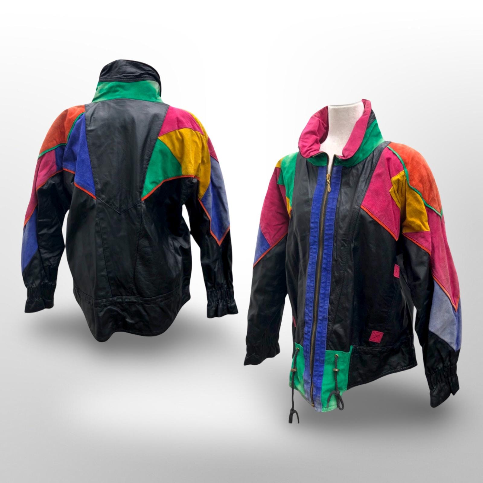 80's 90's Leather Colorblock Glam Jacket Motorcycle Style Arsenio