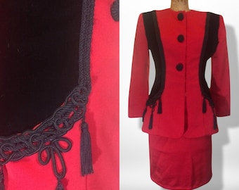 Costume habillé Glam Victor Costa des années 80, jupe « Raise the Red Lantern » en satin et velours, taille haute XS/S