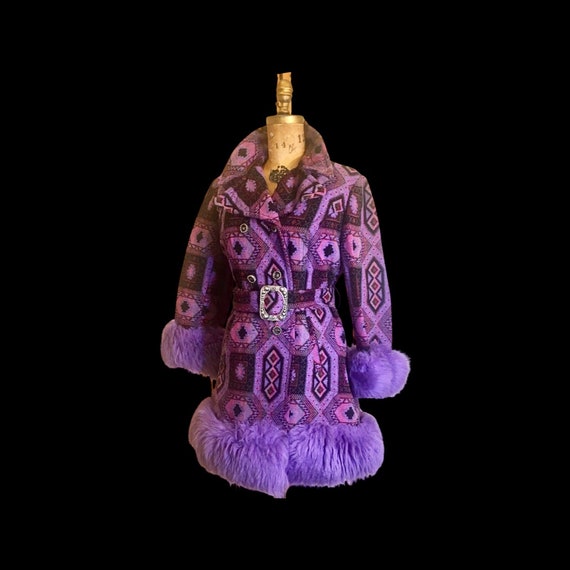 60’s Vintage Women's Coat 70s Purple Tapestry Car… - image 9