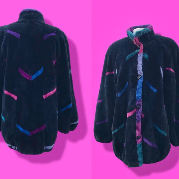 Zuki Luxury Sheared Beaver Purple Blue Black Fur Coat