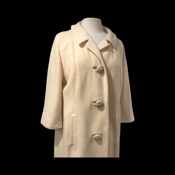 60’s White Cream Bataldi Wool Swing Coat with Lar… - image 8
