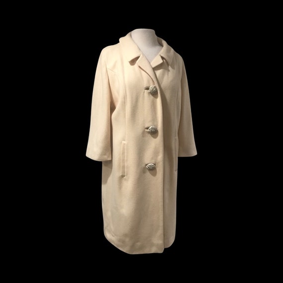 60’s White Cream Bataldi Wool Swing Coat with Lar… - image 3