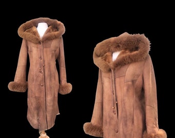 Suede Hooded Fox Fur Trim Cozy Coat Penny Lane Boho Burning Man