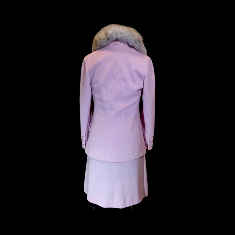 Vintage Women's Suit Pink Lilli Ann Two Piece Dress and Removable Silver Arctic Fox Fur Collar Blazer Jacket 60s Mod Jackie Kennedy image 9