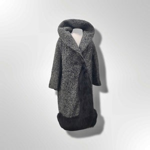 Jaren 60 Lilli Ann Couture-jas in zwart-wit met vossenbontafwerking