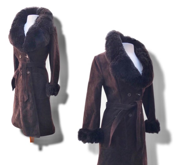 Neiman Marcus 70’s Suede Shearling Coat Brown - image 2