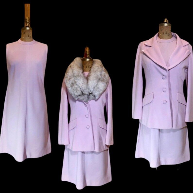 Vintage Women's Suit Pink Lilli Ann Two Piece Dress and Removable Silver Arctic Fox Fur Collar Blazer Jacket 60s Mod Jackie Kennedy image 5