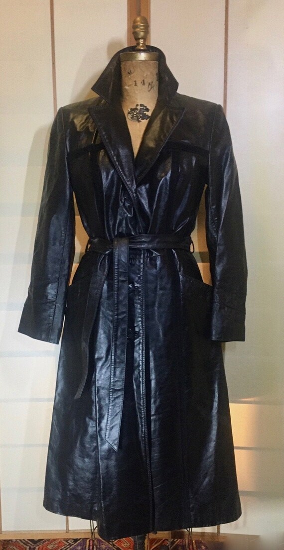 Vintage Coat 70S Black Leather and Suede Trench Spy Boho Fit | Etsy