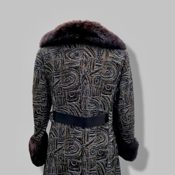 60’s Mod Vintage Tapestry Wool Carpet Coat Black … - image 8