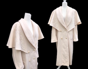 Capa de gran tamaño, estilo vintage blanco de los años 80 y 90, 100 % lana pura, corte holgado, informal, para uso profesional, de invierno a primavera, tallas flexibles.