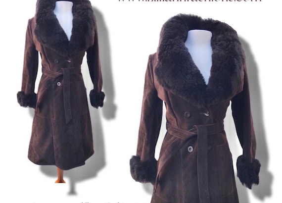 Neiman Marcus 70’s Suede Shearling Coat Brown - image 1
