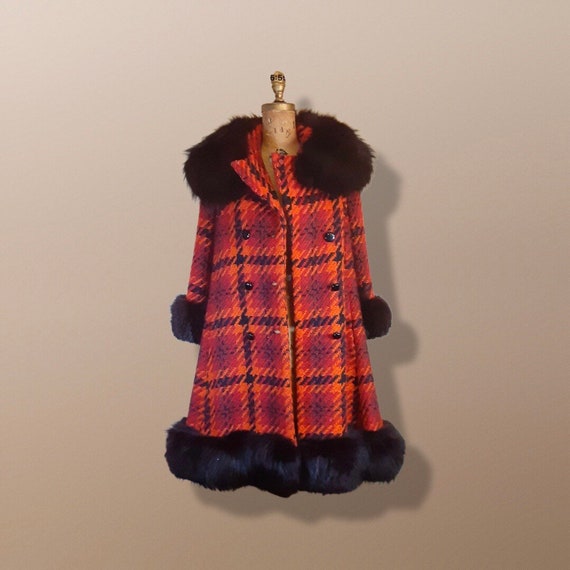 60’s Scottish Knit Plaid Wool Red LIlli Ann Coat … - image 8