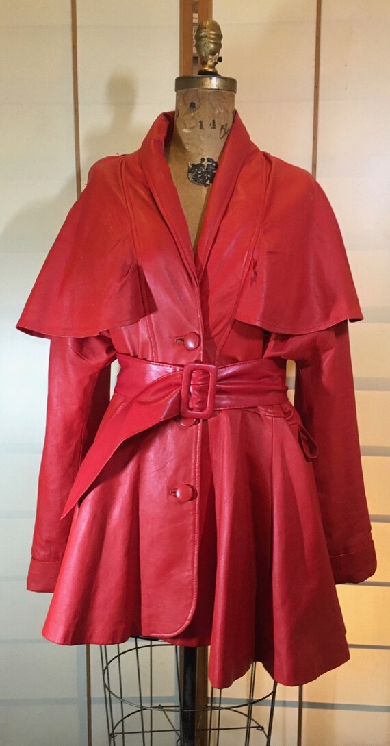 Vintage Women's Coat--70s 80s Red Leather Studio 5