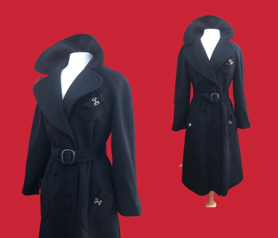 Neiman Marcus Wool Black Fitted Flare Coat Hardwa… - image 2
