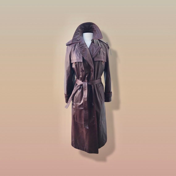 70s Coat Bergundy Oxblood Leather Trench Spy - image 2