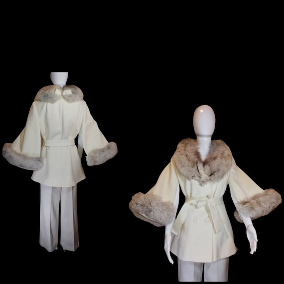 60 Mod White Lilli Ann Pant Suit Set Cape Sleeve … - image 2