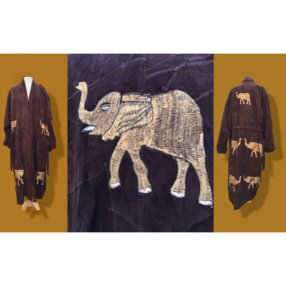 Suede Oversized Embroidered Elephant Coat Robe - image 6