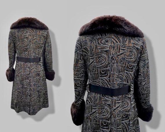 60’s Mod Vintage Tapestry Wool Carpet Coat Black … - image 5