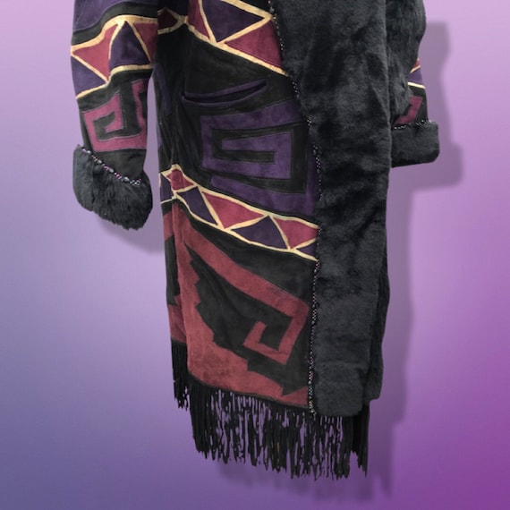 Purple Suede Aztec Shearling Patchwork Fringe Nat… - image 6