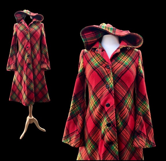 Vintage Red Plaid Princess Hooded Princess Coat “… - image 3